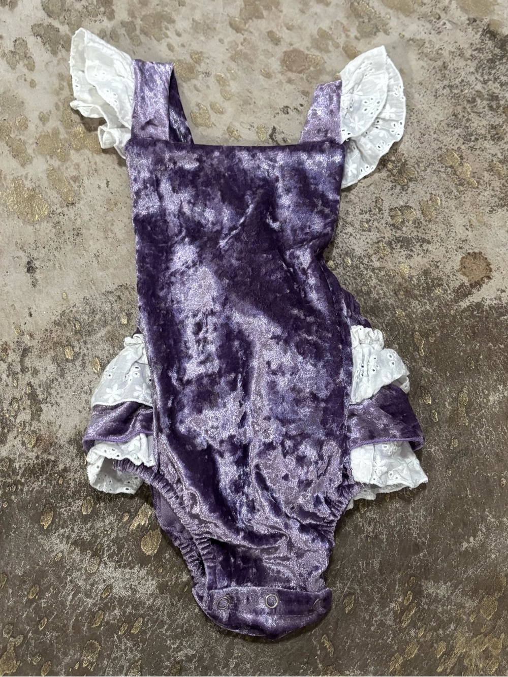 Girls Purple Velvet Ruffle One-Piece Bodysuit